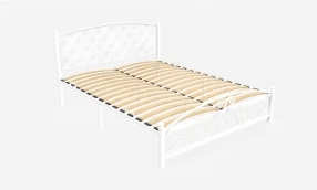 Кровать Бали Металл/Экокожа, 160х190 мм, Белый муар, Белый муар, 1630