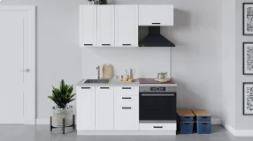 Кухонный гарнитур «Лорас» длиной 160 см со шкафом НБ (Белый/Холст белый)