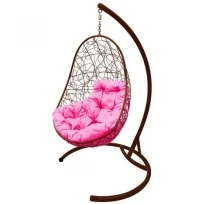 Подвесное кресло M-GROUP овал с ротангом коричневое, розовая подушка
