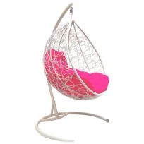 Подвесное кресло M-GROUP капля с ротангом белое, розовая подушка